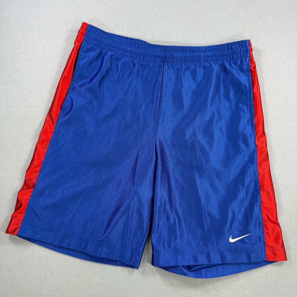 Nike Basketball Shorts Men M Blue Red Side Stripe Dazzle Swoosh Athletic Gym Y2K